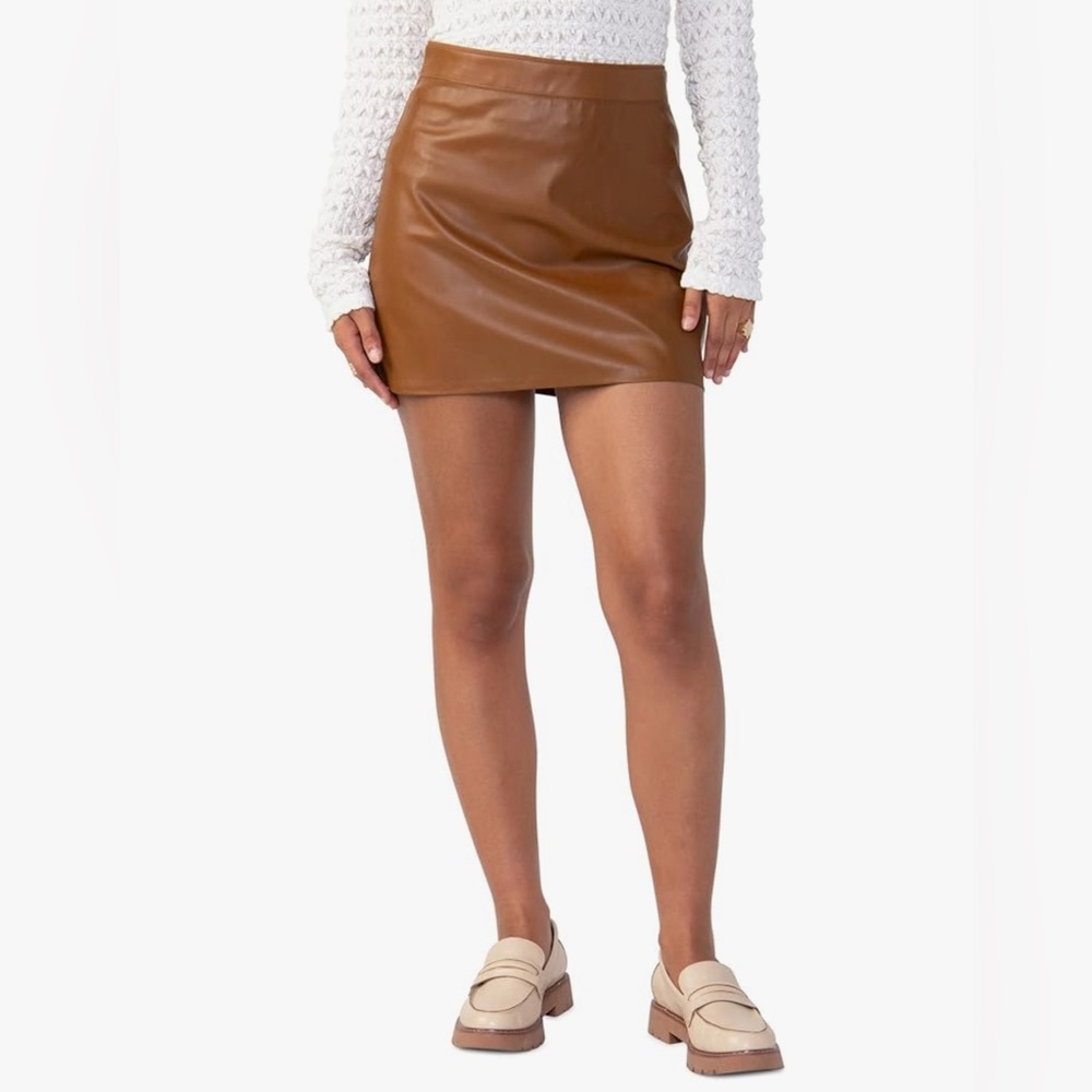 Sanctuary Brown Faux Leather Mini Skirt